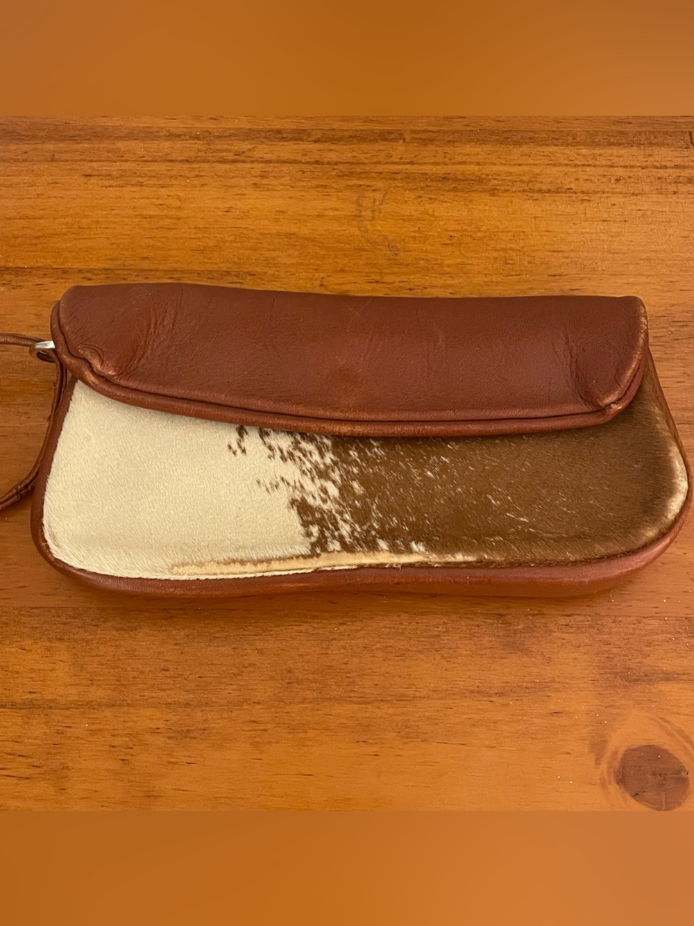 Animal hide small leather clutch/ wristlet